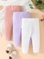 SHEIN Baby Boy 3pcs Letter Patched Detail Ribbed Knit Pants