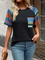 Contrast Color Raglan Sleeve Casual T-Shirt