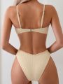 Women's Solid Color Pleated Drawstring Cami Bikini Set