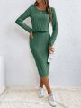 SHEIN Frenchy Solid Ribbed Knit Bodycon Dress