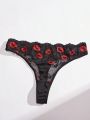 Women'S Lip Printed Embroidery Lace Sexy Lingerie Set (Valentine'S Day Edition)