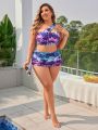 SHEIN Swim Vcay Plus Size Coconut Tree Printed Swimsuit 3pcs/Set