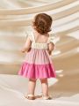 Cozy Cub Baby Girl Square Neck Short Sleeve Colorblock Patchwork Dress