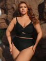 SHEIN Leisure Plus Size Hollow Out Swimsuit Top With Twisted Detail