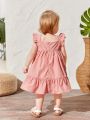 SHEIN Baby Girl's Casual Ruffle Hem Sleeveless Dress With Shoulder Straps