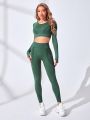 Women's Drop Shoulder Sleeve & Wide Waistband Sports Suit