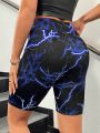 SHEIN Coolane Women's Tight-fitting Lightning Printed Shorts With Wide Elastic Waistband For Base Layer