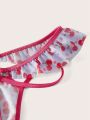 Cherry Print Hollow Out Thong Bodysuit