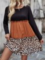 Color-Blocking Leopard Print Patchwork Dress