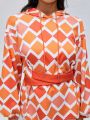 Anke Wonder Argyle Print Drop Shoulder Drawstring Hoodie