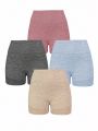 4pcs Marled Knit Scrunch Butt Wideband Waist Sports Shorts