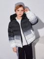 SHEIN Kids EVRYDAY Boys' Thick Hooded Padded Coat With Gradient Color Design, Casual Style