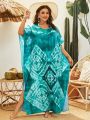 Plus Size Tie Dye Printed Batwing Sleeve Kimono Cardigan With Side Slits