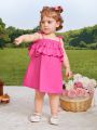 SHEIN Baby Girl Summer Vacation Pink Ruffled Strap Dress