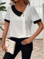 Women's Colorblock Irregular Collar Short Sleeve Shirt