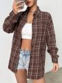 Women's Plaid Button Down Collar Long Sleeve Shirt