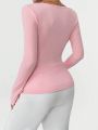 SHEIN Privé 2pcs/Set Valentine's Day, Christmas, New Year'S Elegant Pink & Black Packaged V-Neck Pleated Women T-Shirt