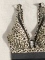 Leopard Print Mesh Splice One-Piece Swimsuit