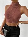 SHEIN Essnce 1pc Turtleneck Cable Knit Top