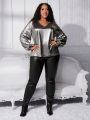 SHEIN CURVE+ Plus Size V-neck Long Sleeve Shirt