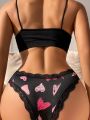 Heart Print Contrast Lace Panty