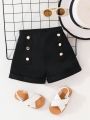 SHEIN Kids FANZEY Young Girls' Cute & Casual Basic Button Up Commuter Shorts