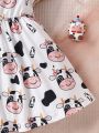 Infant Girls' Sleeveless Cartoon Printed Full-Length Dress