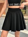 SHEIN Kids HYPEME Girls' Knitted Pleated Skorts For Sports And Street Fashion