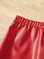 SHEIN Kids FANZEY Toddler Girls Button Front PU Leather Skirt