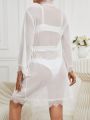 Lace Splicing Women's Robe With Waist Belt