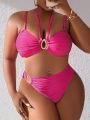 SHEIN Swim Vcay Plus Size Monochrome Swimsuit With Circular Ring Decor And Separated Design