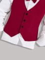 Teenage Boys' Button-Front Vest, Solid Shirt, Pants Gentleman Suit