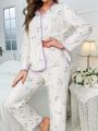 Floral Print Contrast Binding PJ Set