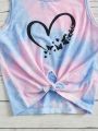 SHEIN Kids HYPEME Girls Tie Dye Heart Print Knot Hem Tank Top