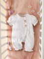 SHEIN Newborn Summer Jumpsuit For Baby Girls, Simple And Breathable