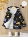 SHEIN Young Boy Dinosaur Print Hooded Thermal Lined Coat