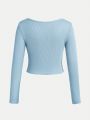 SHEIN 3pcs Tween Girls' Daily Casual Solid Color Long Sleeve Knitted T-Shirt