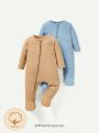 Cozy Cub Baby Boy 2pcs Solid Zip Up Ribbed Knit Jumpsuit