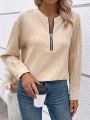 Women's Half-zipper V-neck Drop Shoulder Shirt