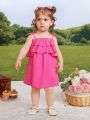 SHEIN Baby Girl Summer Vacation Pink Ruffled Strap Dress