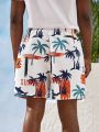 Manfinity Men Palm Tree & Letter Graphic Swim Trunks