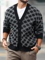 Men's Long Sleeve Button-front Plaid Cardigan Sweater