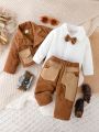 Baby Boys' Gentleman Casual Corduroy Suit Jacket, Long Sleeve Shirt And Pants 3 Piece Set For Spring And Autumn