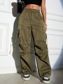 SHEIN Essnce Solid Color Flip Pocket Workwear Pants