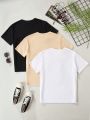 3pcs/Set Teenage Boys' La Letter Printed Round Neck Short Sleeve T-Shirt, Summer