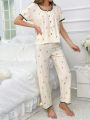 Floral Print Contrast Binding PJ Set