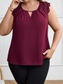 EMERY ROSE Plus Size Keyhole Neckline Lace Trim Sleeveless Top