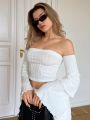 SHEIN Essnce Off-Shoulder Bell Sleeve Cropped T-Shirt