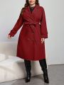 SHEIN Essnce Plus Size Double-breasted Trench Coat With Suit Collar
