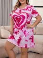 Plus Size Heart Pattern Tie Dye Sleep Dress